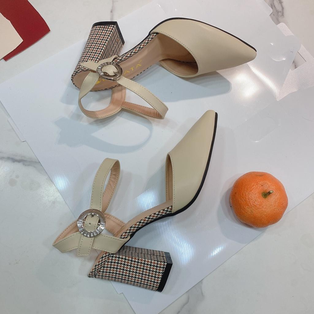 Giày sandal nữ bít mũi, gót caro cao cấp ROSATA RO382 - HÀNG VIỆT NAM - BKSTORE