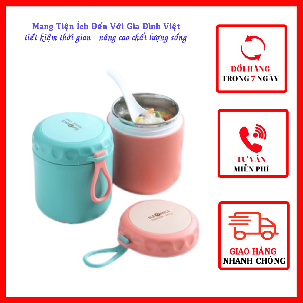 Ủ cháo cho bé ELEE ruột Inox 304 an toàn- có quai cầm Ca giữ nhiệt đồ ăn cho trẻ dung tích 430ml