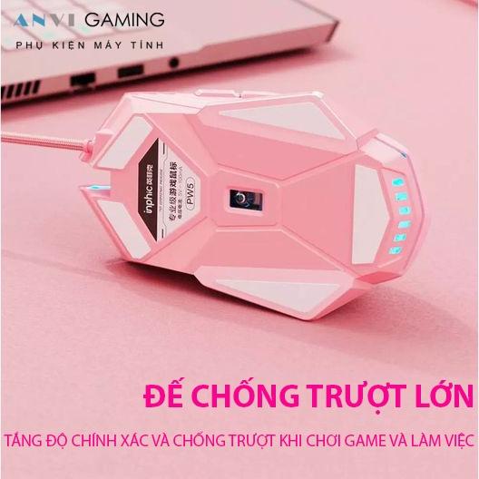 Chuột gaming có dây Inphic PW5P màu hồng/đen Hỗ trợ điều chỉnh DPI 4 tốc độ - Hàng nhập khẩu