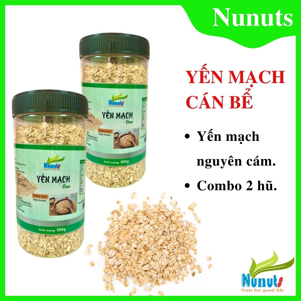 1kg yến mạch nguyên cám,hữu cơ, cán bể Nunuts (2 hũ 500g) nấu cháo bé ăn dặm hoặc ăn giảm cân cực kì tốt