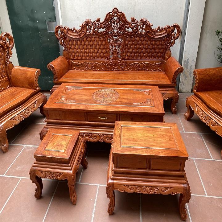 Bộ bàn ghế hoàng gia louis gỗ hương đá tay đặc chương liền đục hai mặt K4V2 ( Bác Lương - Sài Gòn )