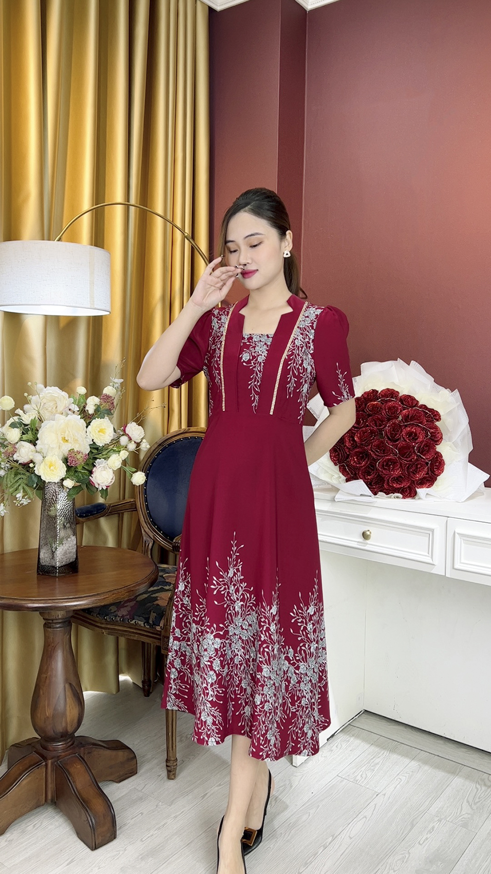 Đầm Trung Niên [ Linh Trà ] (TM 1085) Bigsize Màu Sắc Trẻ Trung Tươi Sáng Họa Tiết Sang Trọng Đi Làm Đi Tiệc Cho Mẹ U50