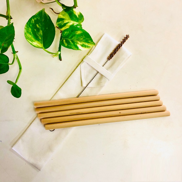 Sét 5 ống hút tre và thanh cọ ống hút