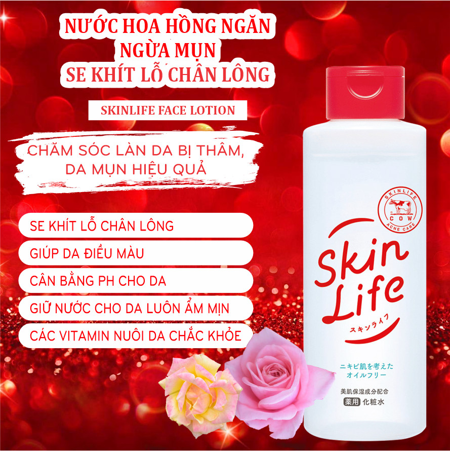 Nước Hoa Hồng Cow Skinlife Face Lotion Ngừa Mụn Và Se Khít Lỗ Chân Lông 150ml (Combo 150ml và Set 24ml)