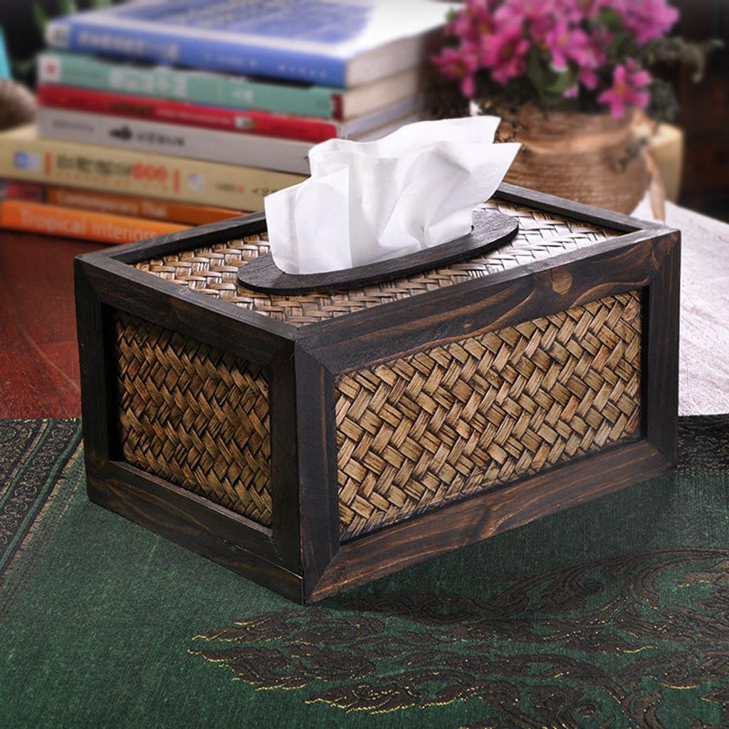 Bamboo Wood Rectangular Facial Tissue Box Cover Holder Home Office Car