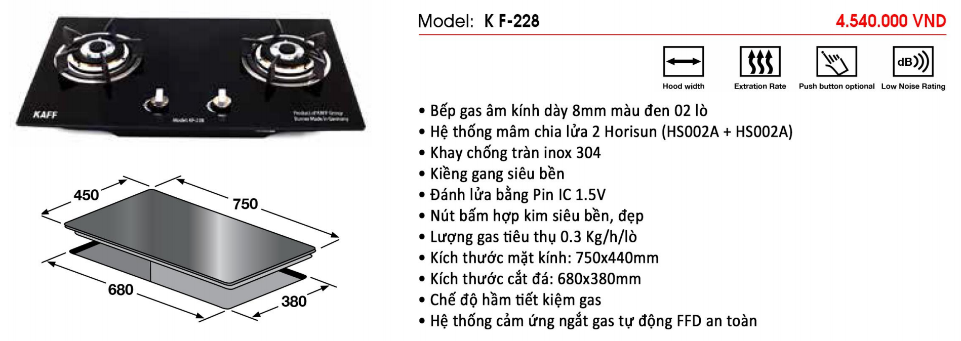 Bếp gas âm đôi KAFF KF-228 - Hàng chính hãng