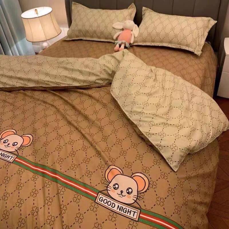 Bộ chăn ga Cotton poly M2T bedding chăn ga Hàn Quốc chuột nâu đủ size miễn phí bo chun