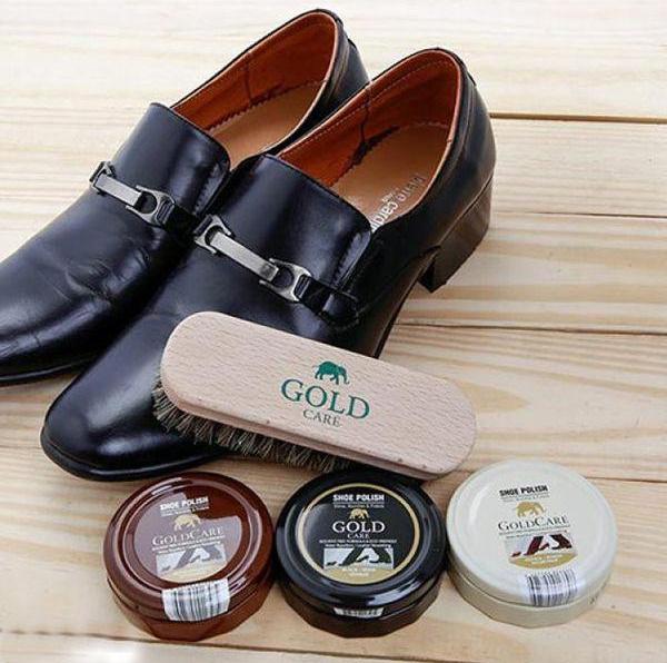 Combo Chăm Sóc Giày Da Thuộc GoldCare Xi Sáp GC5003 và Bàn Chải Lông Ngựa GC4010