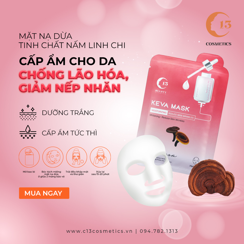 Hộp Mặt Nạ Thạch Dừa C13 Cosmetics Thu Trang Tinh Chất Nấm Linh Chi Dưỡng Trắng, Cấp Ẩm Tức Thì Keva Mask 3 Miếng