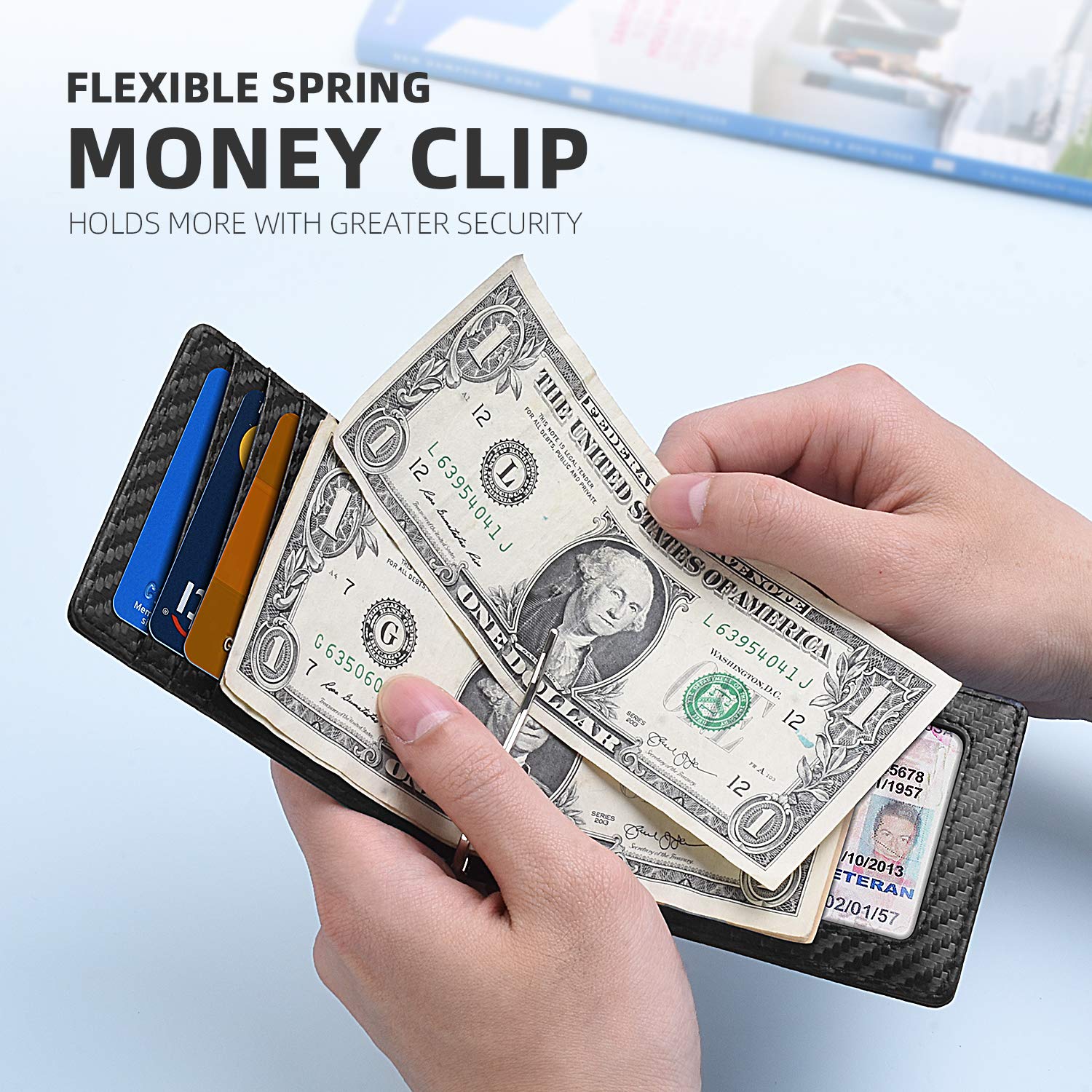 Ví nam đựng thẻ từ tính Carbon Leather RFID Money Clip