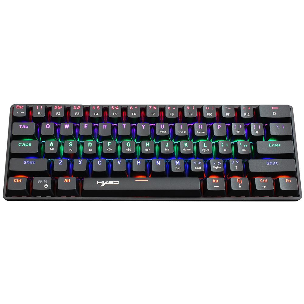 HXSJ V900 Wired 61-key Compact Mechanical Keyboard RGB Backlit Keyboard N-key Rollover Blue Switch Double Shot Keycaps