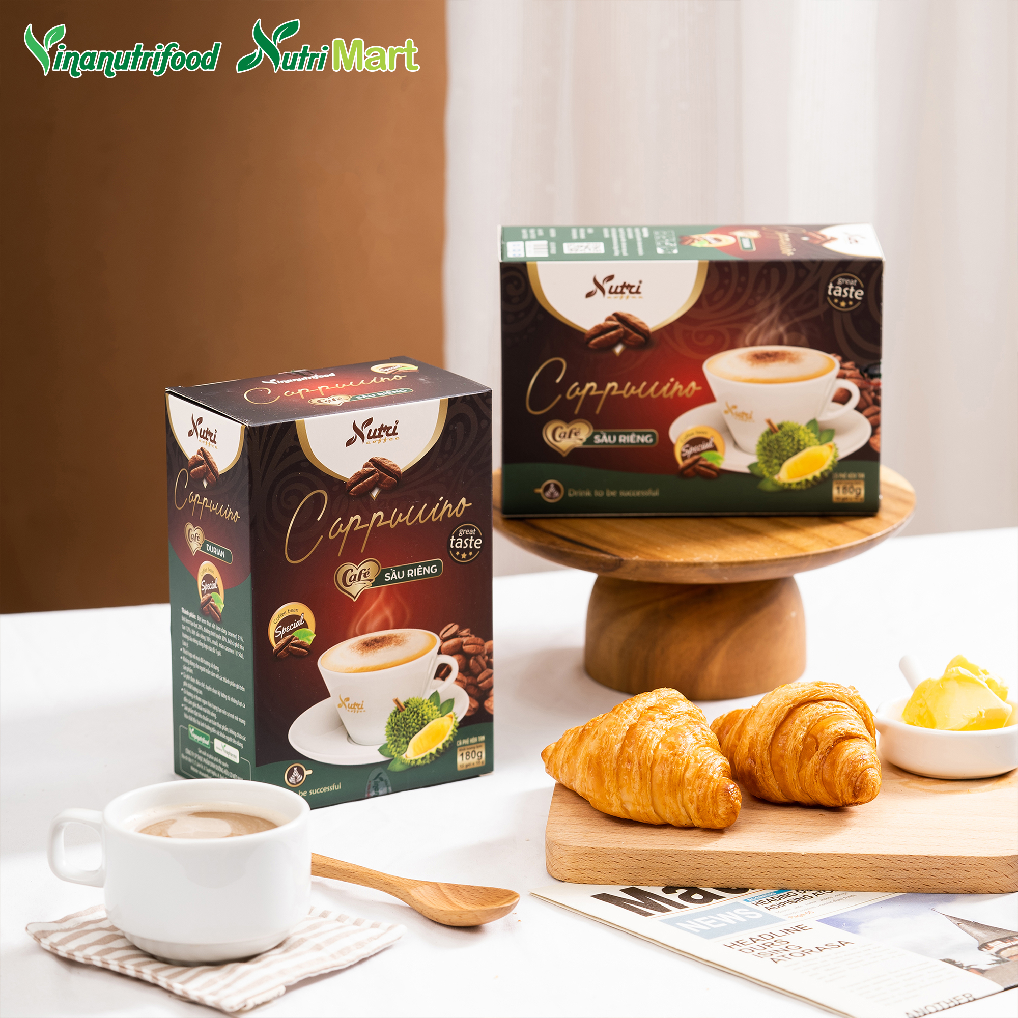 Cà phê capuchino sầu riêng Vinanutrifood C02, cafe sở hữu hương vị đặc trưng, thơm ngon hấp dẫn phù hợp mọi đối tượng, giúp giải tỏa căng thẳng, mệt mỏi, đảm bảo an toàn thực phẩm đáp ứng đầy đủ tiêu chuẩn GMP - WHO (15g x 12 gói)