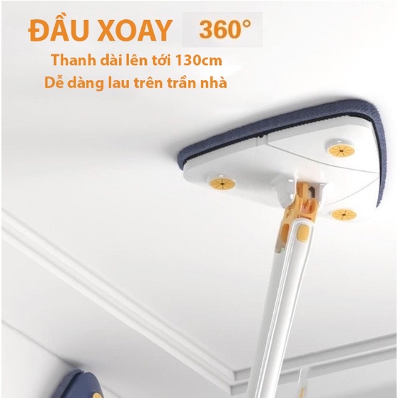 Cây lau nhà tự vắt TAM GIÁC, chổi lau trần nhà, cây lau kính cán dài 135cm chắc chắn, đầu bông lau mềm mịn hút bụi lau sạch tiện lợi