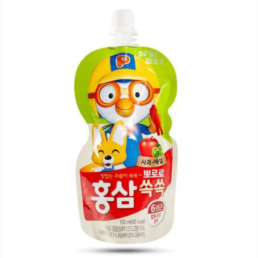 Thùng 40 Túi Nước Hồng Sâm Pororo Vị Táo Và Mơ 100ml