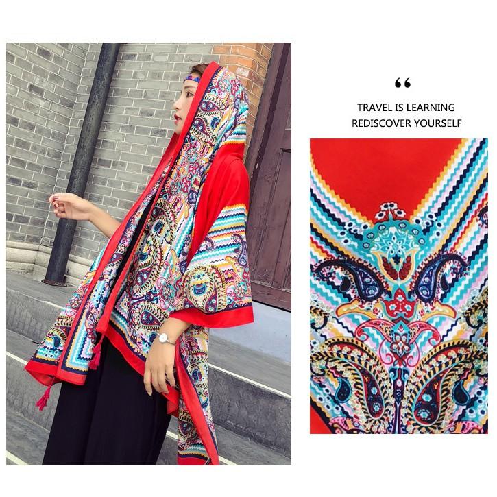 Khăn Choàng Quàng Cổ Boho Họa Tiết Vintage Thổ Cẩm - Chất Liệu Cotton - Size:90x180cm - Mã KC019