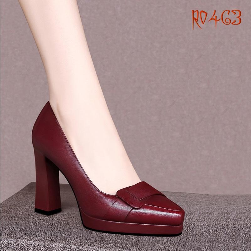 Giày cao gót nữ đẹp đế vuông 8 phân hàng hiệu rosata hai màu đen đỏ ro463