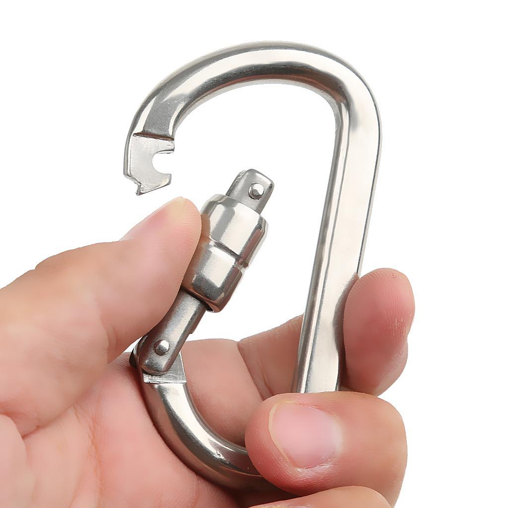 3-4pack 316L Stainless Steel Rock Climbing D Shape Auto Locking Carabiner 8MM