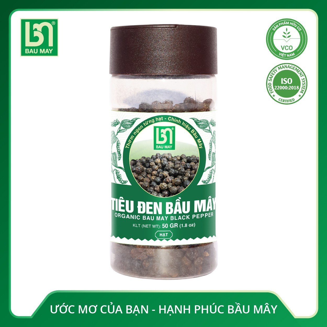 Tiêu đen Bầu Mây Hữu cơ 50g - Hạt tiêu chắc đều không bị lép, 100% nguyên liệu organic