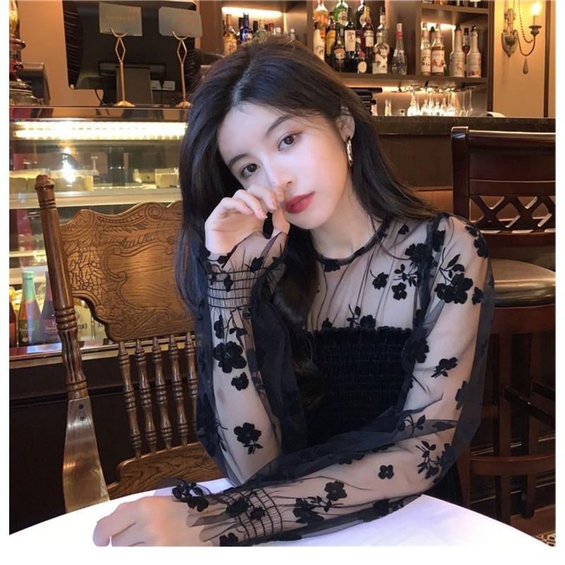 Áo pelum đuôi cá nhung mix sơmi voan hoa