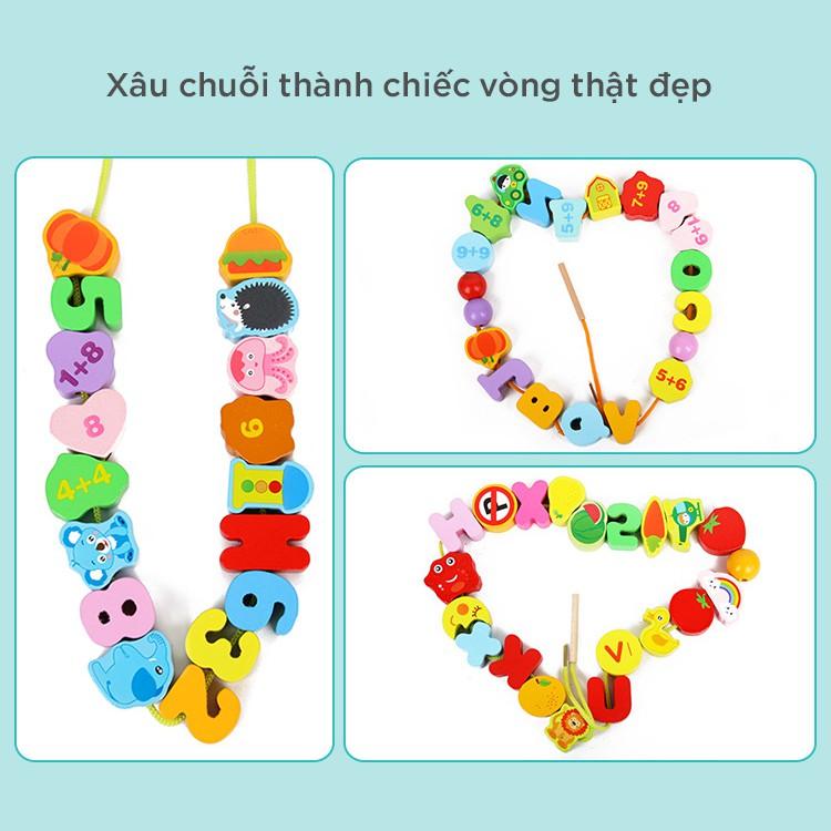 Đồ chơi xâu hạt gỗ [Bộ ghép hình - Thả hình - Xếp hình - Bộ xếp hình cho bé - Xâu chuỗi số - Xâu chữ]