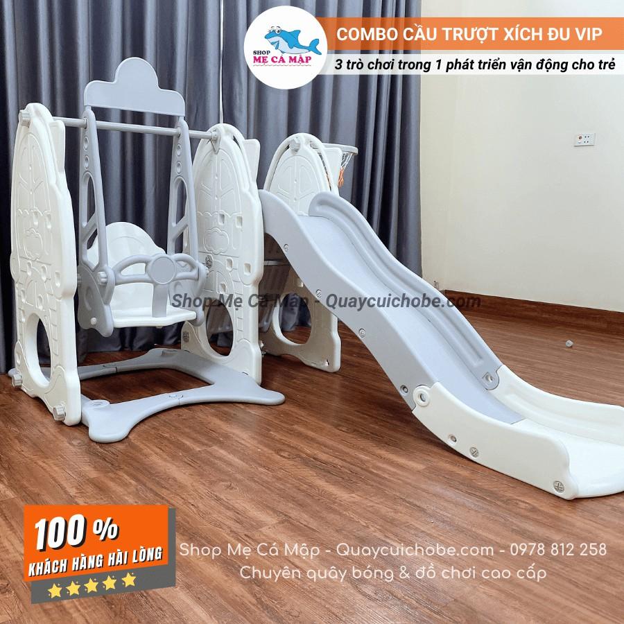 Cầu trượt xích đu VIP dài 2m1, cao 1m1 siêu dày dặn, nhựa nguyên sinh