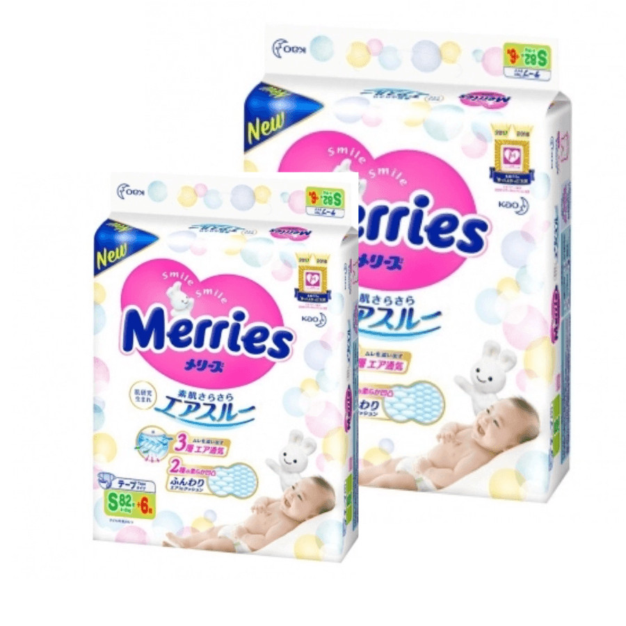 Bỉm - Tã dán Merries cộng miếng size S 82+6 miếng