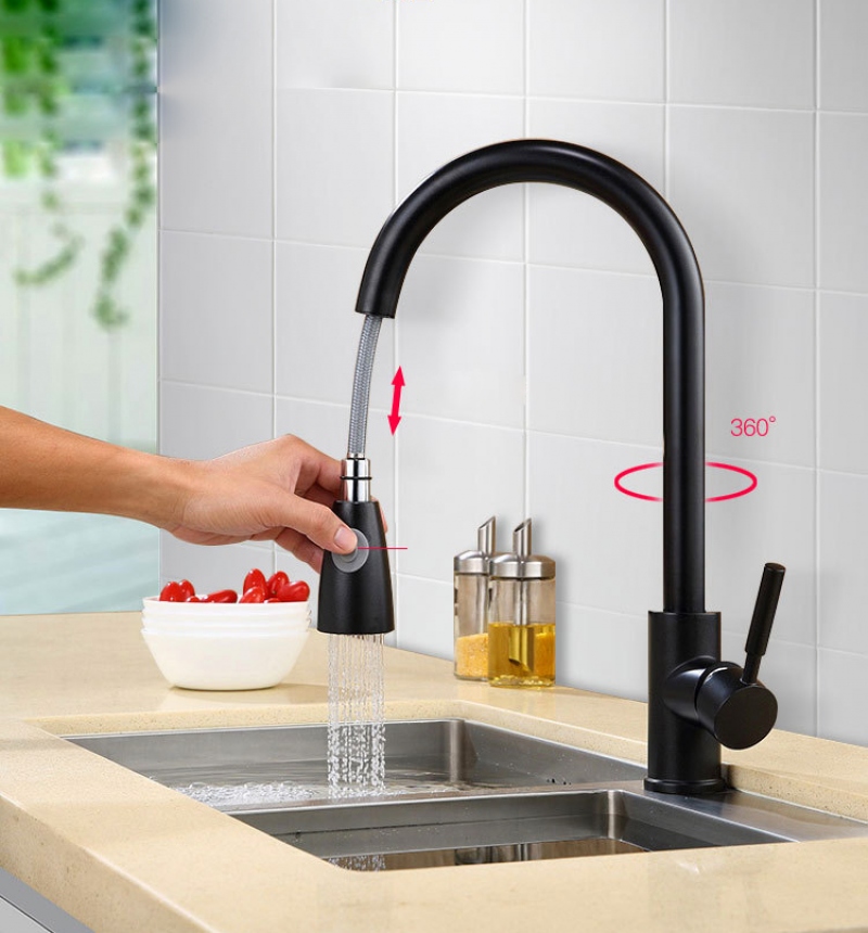 VÒI RỬA BÁT DÂY RÚT NANO ĐEN NÓNG LẠNH