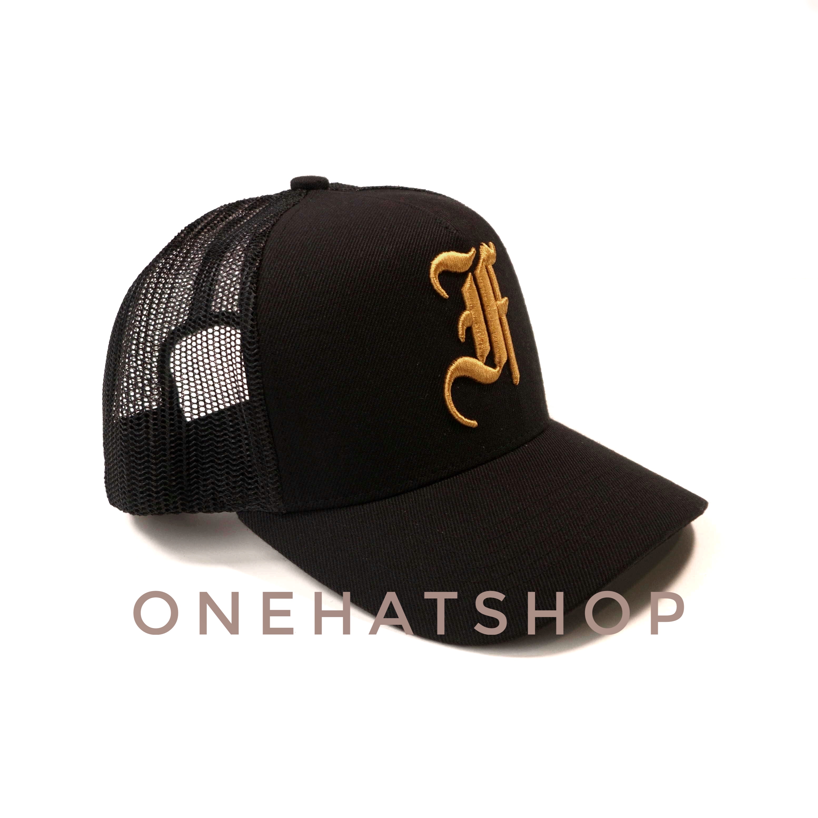 Nón lưỡi trai vành cong fom Trucker vuông logo chữ F font cổ điển sau lưới thoáng mát Brand One Hat