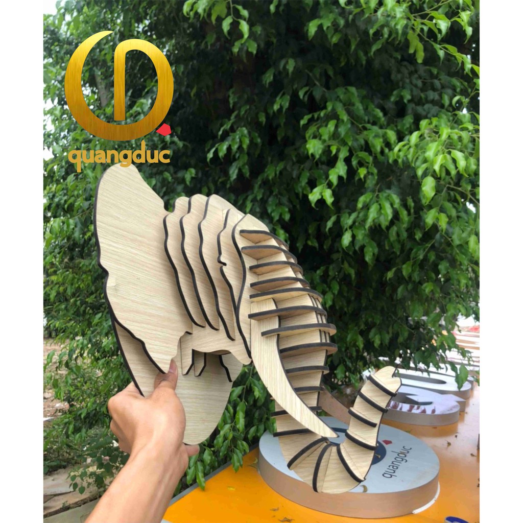Mô hình đầu voi 3D treo tường- treo tường trang trí - phong thủy