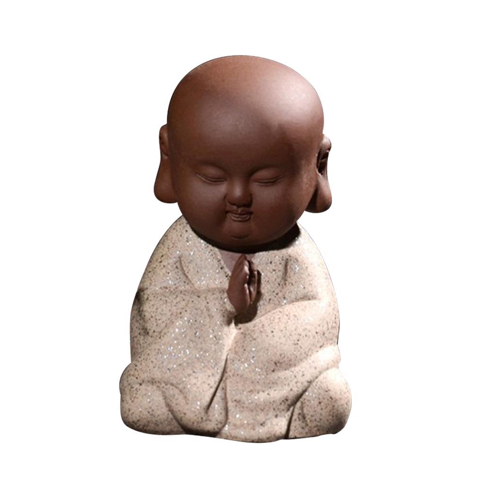 Ceramic Small Buddha Statue Small Monk Figurine Tea Pet Decor