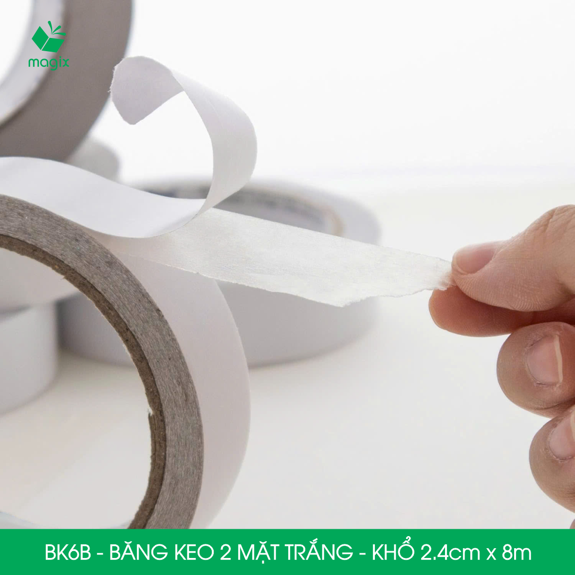 BK6B - 12 cuộn băng keo 2 mặt siêu dính - Khổ 2.4cm x 8m - Băng dính 2 mặt, băng keo hai mặt