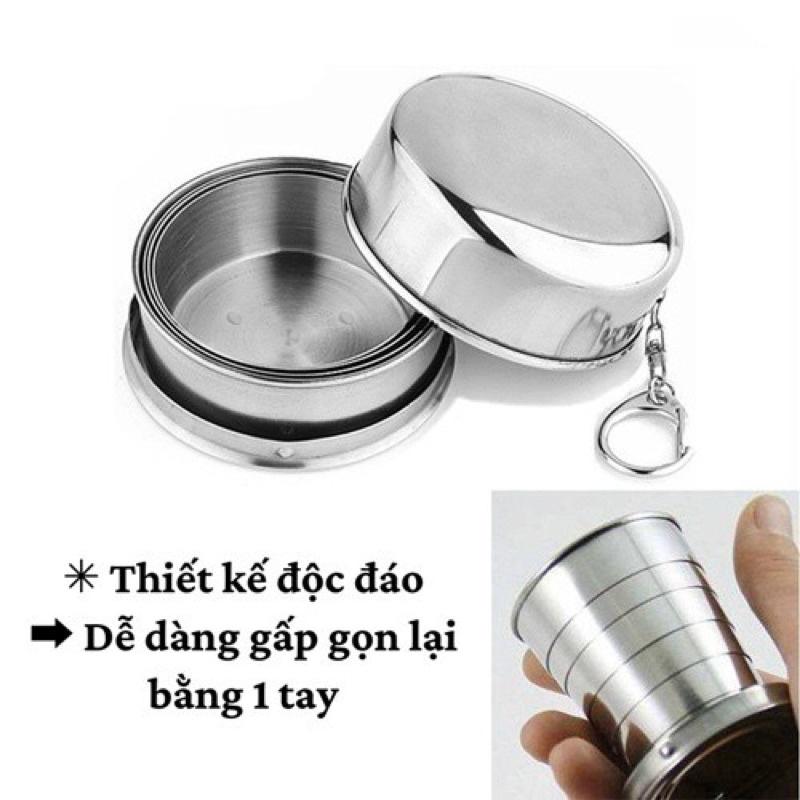 Cốc Uống Nước Mini Gấp Gọn Inox Đa Năng Cao Cấp Bỏ Túi Du Lịch Có Móc Treo Tiện Dụng-RSS