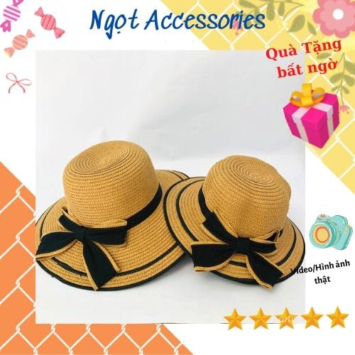 Mũ Cói Rộng Vành Nón Cối Đi Biển Cho Nữ Phối Nơ Ngắn Ngọt Accessories Chống Nắng Mùa Hè