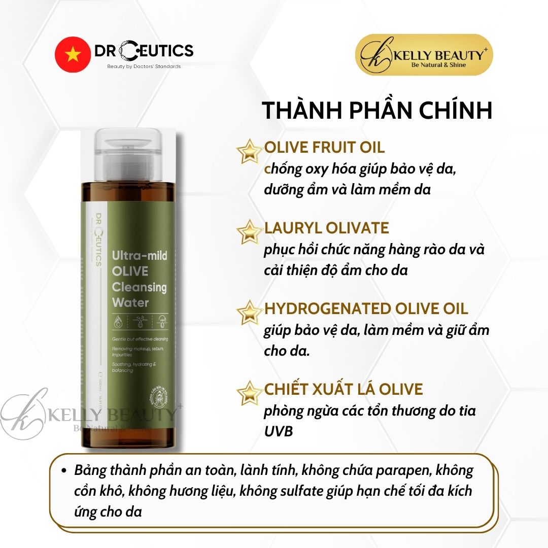 Nước Tẩy Trang DrCeutics Ultra-Mild Olive Cleansing Water - Kelly Beauty