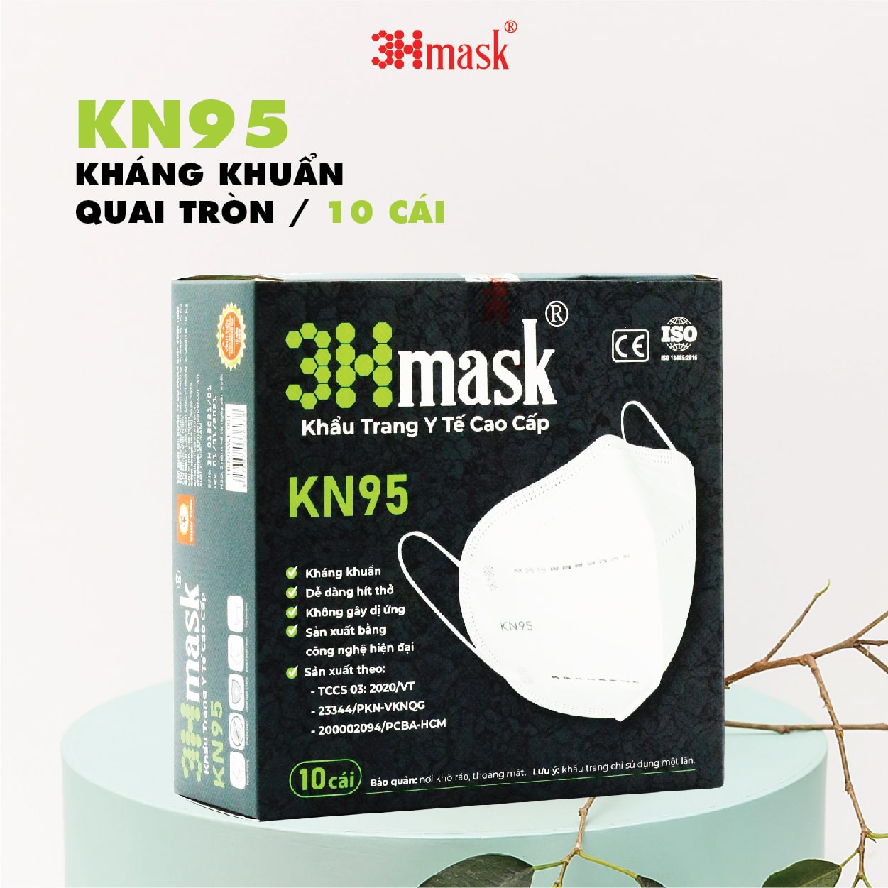 [Thùng 30 hộp] Khẩu Trang 3Hmask KN95 Quai Tròn Trắng (10 cái x 30 hộp)