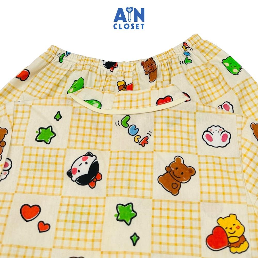 Bộ quần áo Lửng bé gái hoạ tiết Bé Caro Vàng Cotton - AICDBGXPOCCL - AIN Closet