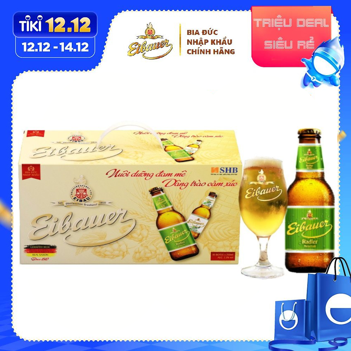 Thùng Quà Bia Trái Cây EIBAUER RADLER NATURTRÜB  2.5% - Hương Vị Trái Cây Ôn Đới - Bia Đức Nhập Khẩu Chính Hãng