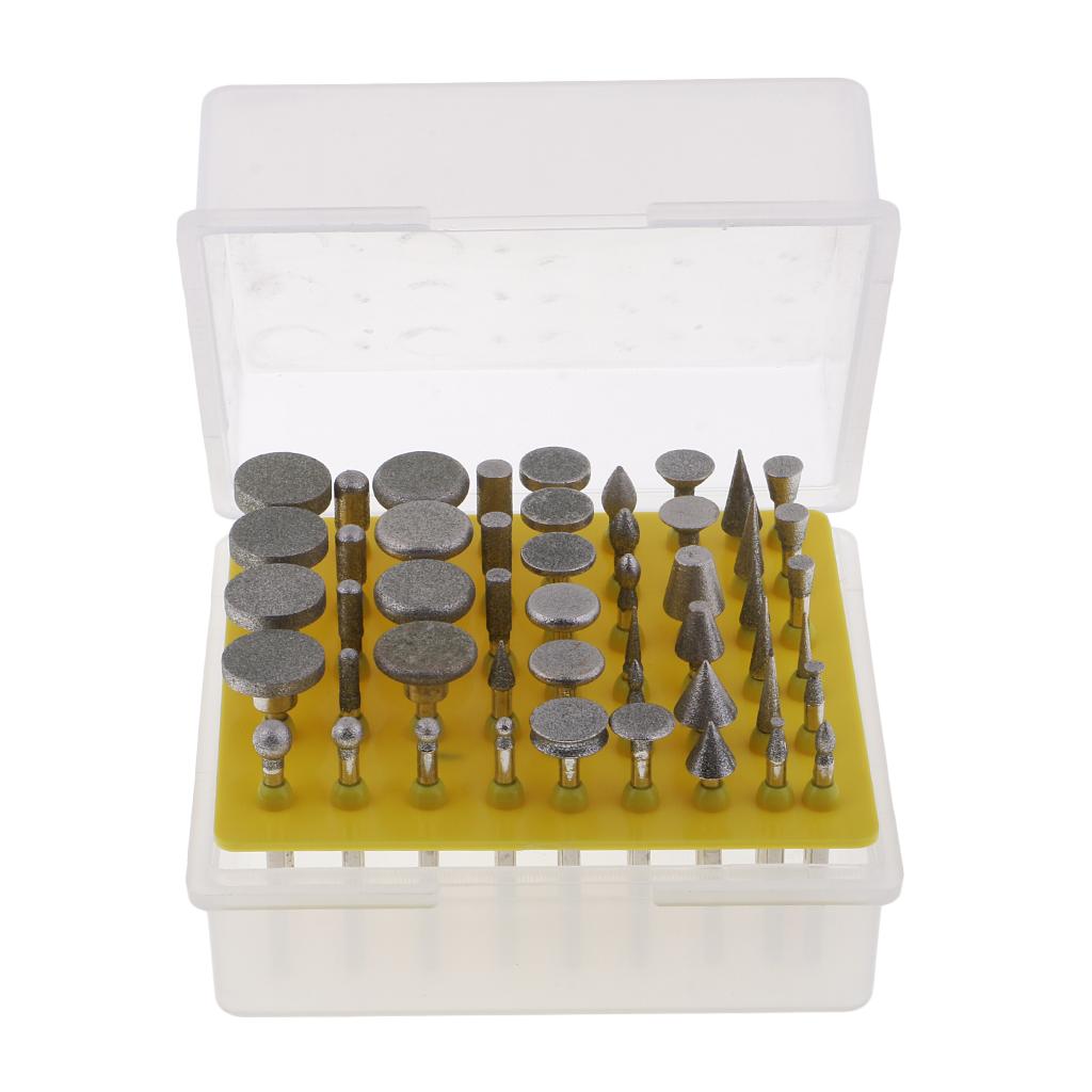50 Pieces Professional Quality 1/8-Inch Shank Diamond Coated Rotary Burrs Set Fits Rotary Tools,Diamond Burr Set for Jewelry,Glass,Stone,Ceramic