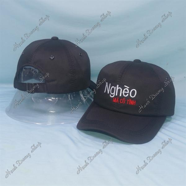 Nón kết thêu chữ Nghèo Mà Có Tình có khóa tăng giảm size phía sau - Đen