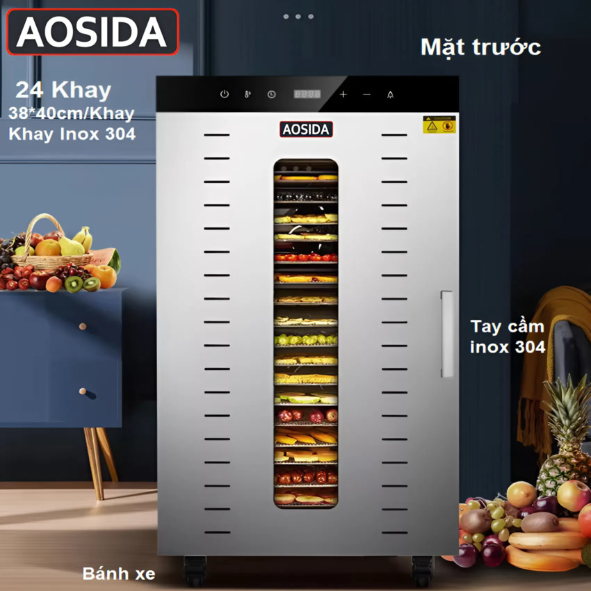 Máy sấy thực phẩm công nghiệp thương hiệu cao cấp AOSIDA SS-24H 24 khay - Dung tích 215L - Hàng Chính Hãng