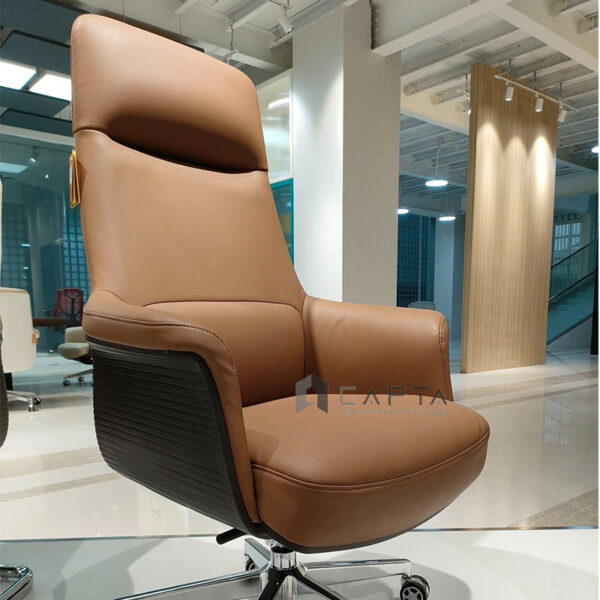 Ghế Giám đốc nữ nệm da PU màu xám CM4490-P Nội thất Capta Ghế Giám đốc nữ bọc da PU cao cấp êm ái chân xoay thép mạ chrome bóng ngả lưng nghỉ trưa thư giãn