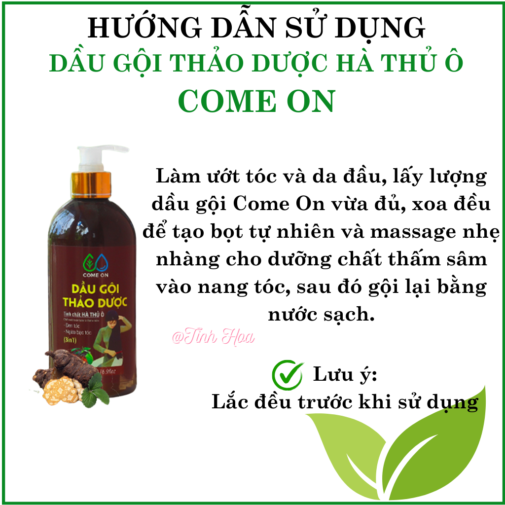 Dầu gội thảo dược hà thủ ô Come on chai 500ml, tặng túi thơm cà phê dầu gội thảo dược dưỡng tóc khỏe, sạch gàu