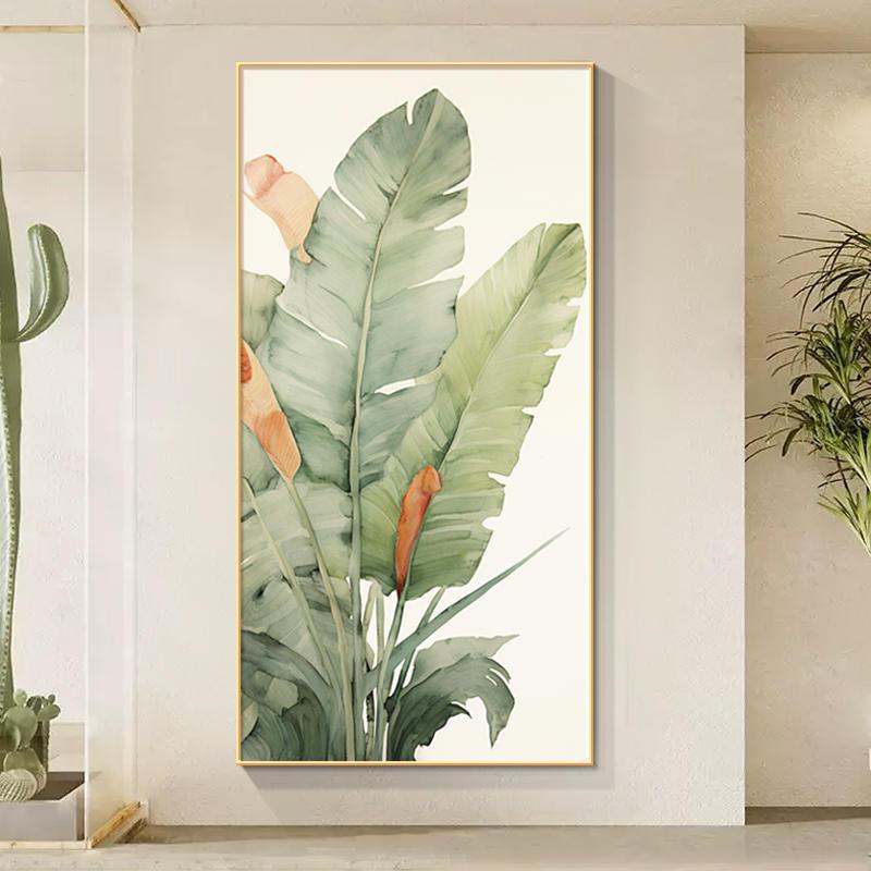 Tranh treo tường canvas lá tropical có khung trang trí decor phòng khách