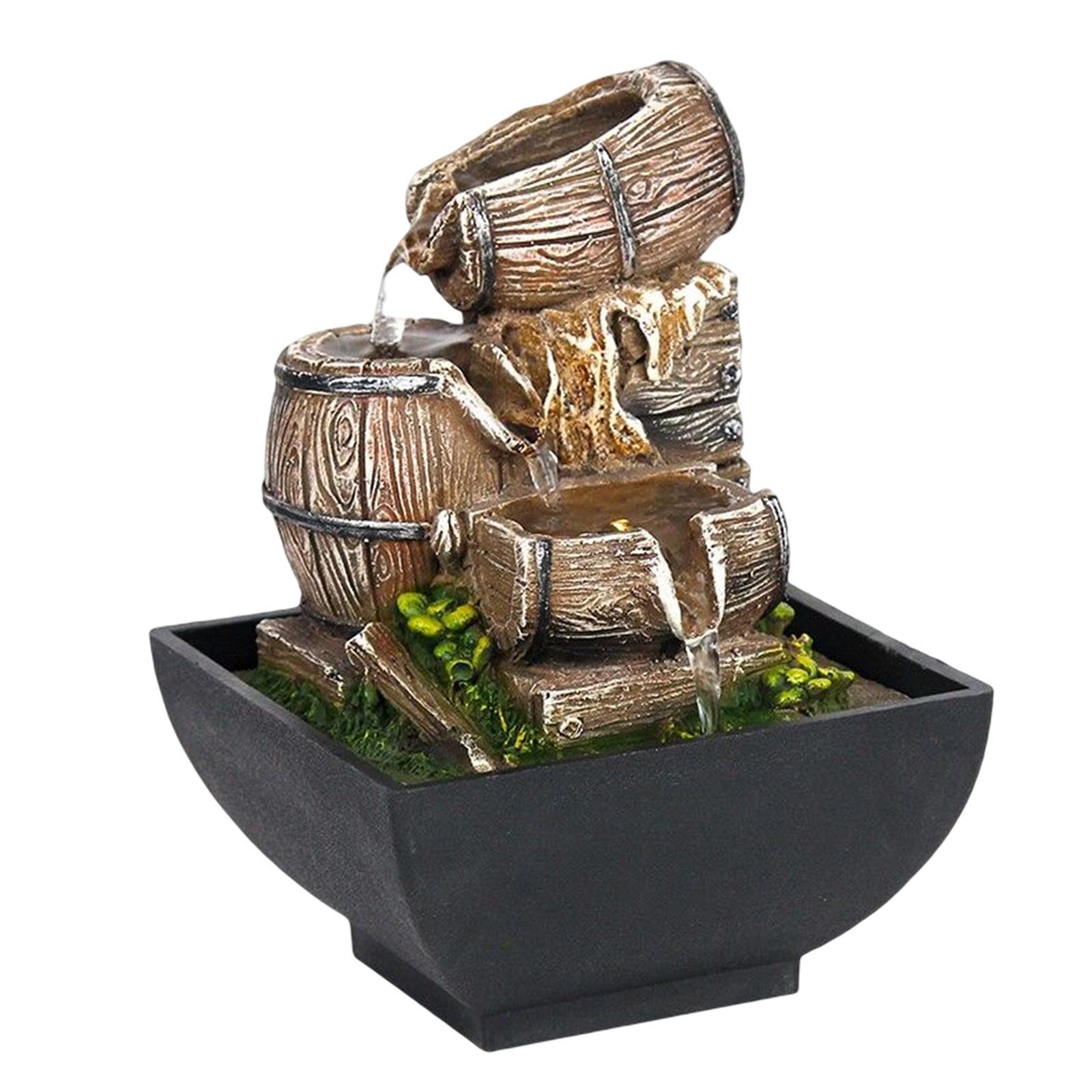 3 Tiers Desktop Water Fountain with Scene Light for Zen Meditation Ornament