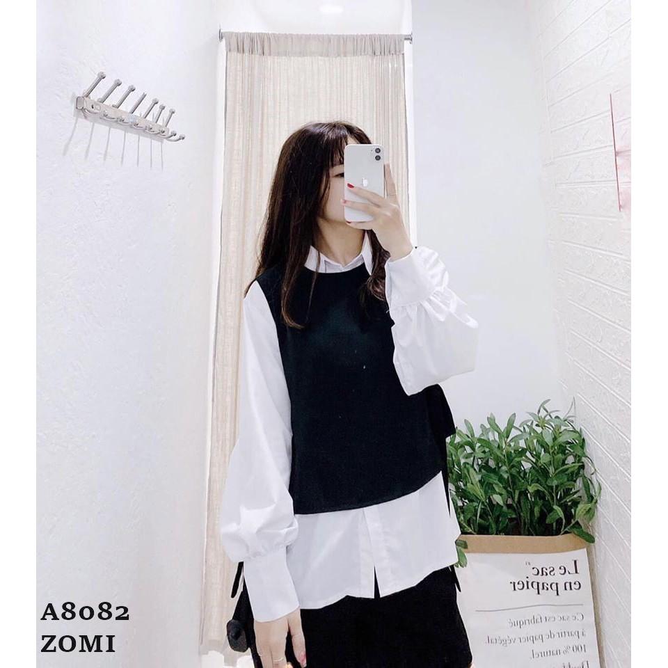 Áo sơ mi trắng nữ phối gile đen kiểu độc đáo phong cách Hàn Quốc