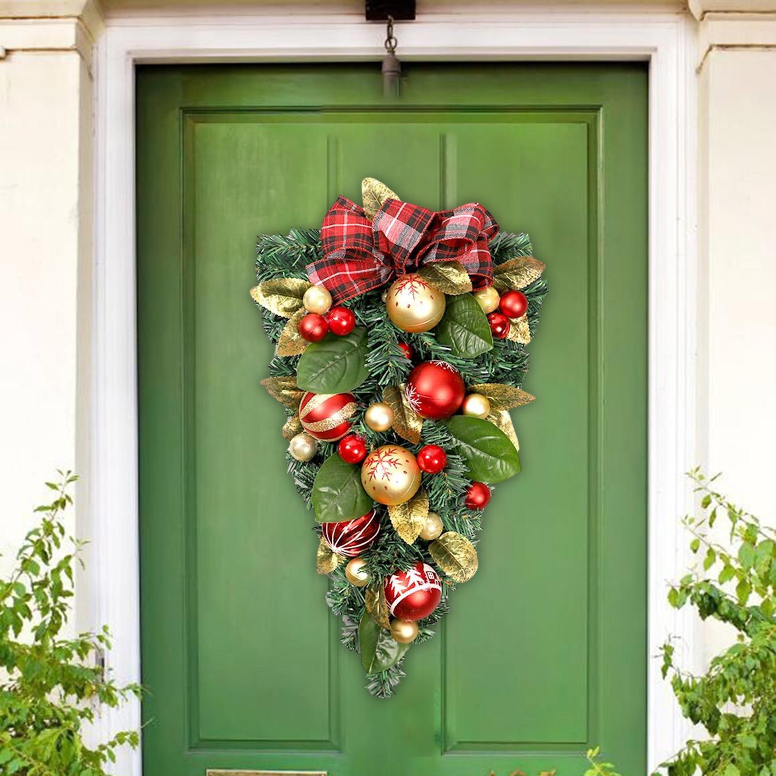 Artificial Christmas Teardrop Swag Ball Door Hanging Garland Greenery, Window Scene Photo Props Ornament, Fireplace Xmas Tree Wreath