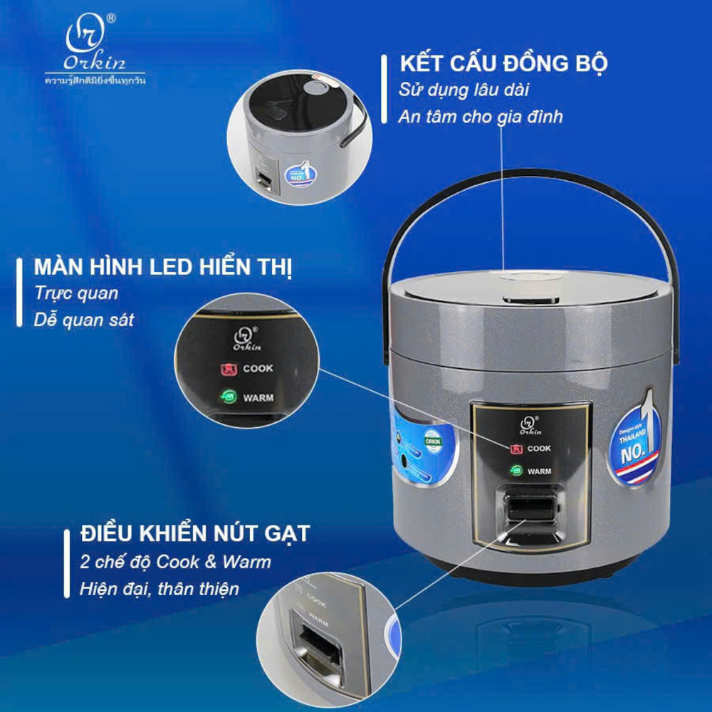 Nồi cơm điện Orkin Thái Lan OR-YD1L dung tích 1L, lòng phủ Ceramic giữ nhiệt tốt - Hàng chính hãng