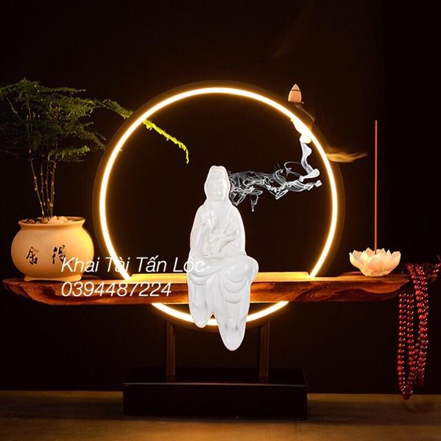 Bộ đế gỗ đèn led thác khói để đặt tượng 6 món
