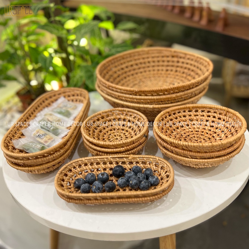 Khay mây decor URSPACE đựng bánh kẹo, trang trí bàn ăn/ RATTAN TRAY