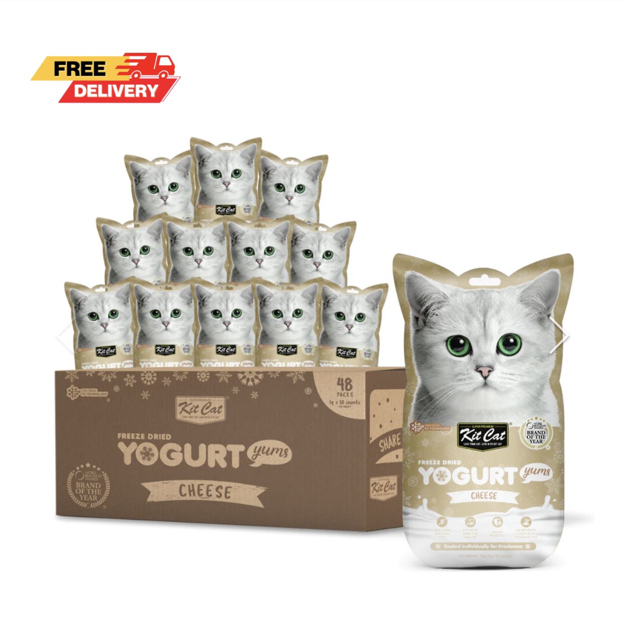 Sữa chua sấy thăng hoa Kit Cat cho mèo _ Freeze Dried Yogurt Yums Cat Treat [ Túi 10 viên ]
